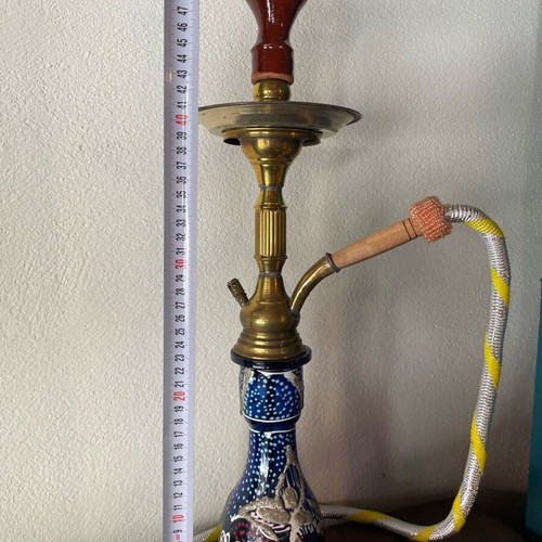 Hookah used with blue glass and brass coating