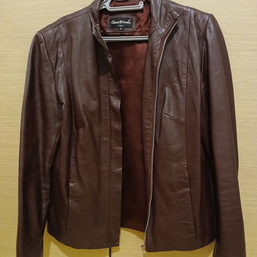 Tassos Mitropoulos vintage women's leather jacket, brown dark chocolate