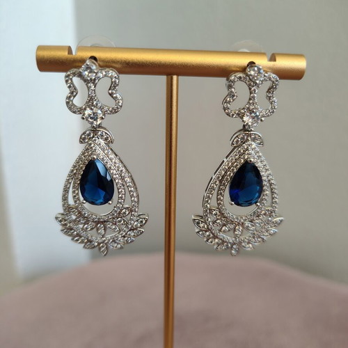 Earrings with zircon stones like new, blue and silver