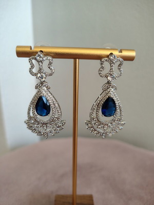 Earrings with zircon stones like new, blue and silver