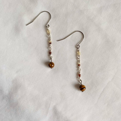 Handmade earrings with tiger eye beads, silver and brown