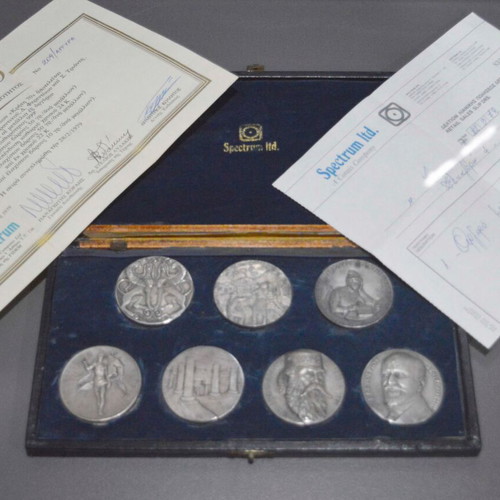 Set of 7 Silver Medals Crete 70 Years Union 999 Fine Silver Spectrum 1979