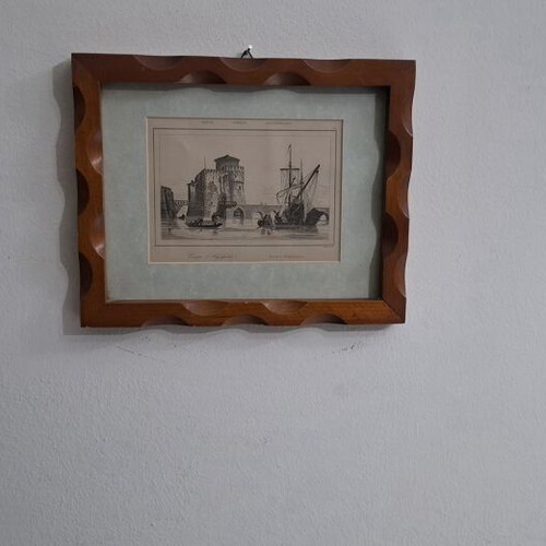 Engraving Euripe Negrepont 1835 in wooden frame like new