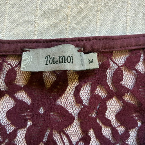 Toi&moi Whimsical Romantic Eggplant Purple Lace Overlay Top M