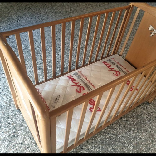Wooden cot with mattress like new, barely used
