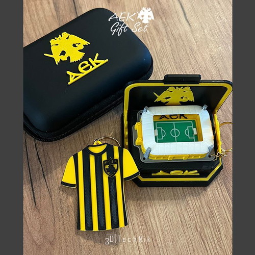 AEK gift set with stadium keychain, desk stand and jersey keychain