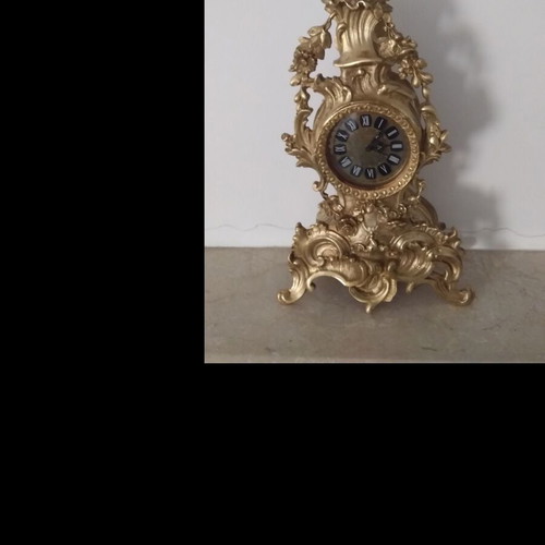 Bronze table clock used, wind-up, 4 kg weight