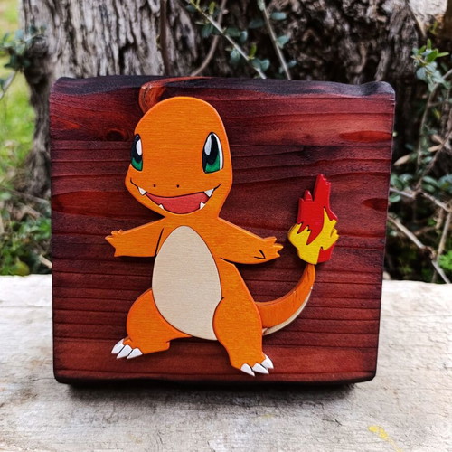 Charmander wooden decorative plaque, Pokémon, 15x15 cm