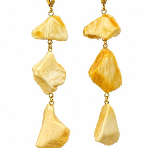 Royal White Baltic Amber Earrings, 24K Gold Silver 925