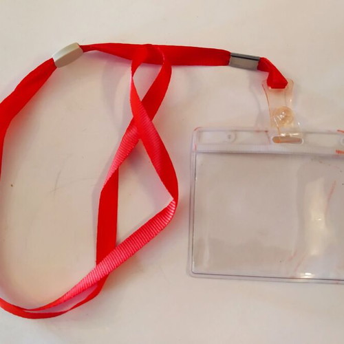 Conference badge holders used, pack of 9, 9x6cm with red lanyard