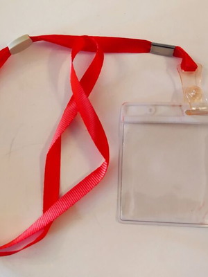Conference badge holders used, pack of 9, 9x6cm with red lanyard