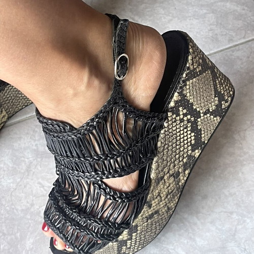 Pons Quintana leather platform sandals, animal print, size 38