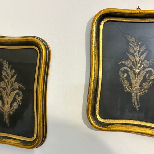Handmade embroidered paintings with gold thread in nice frames like new (2)