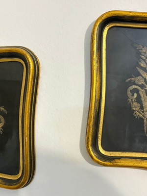 Handmade embroidered paintings with gold thread in nice frames like new (2)