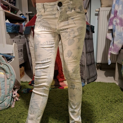 Fox slim pants, white and turquoise, size 8 years