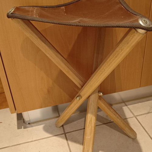 Wooden folding tripod stools refurbished, set of 2