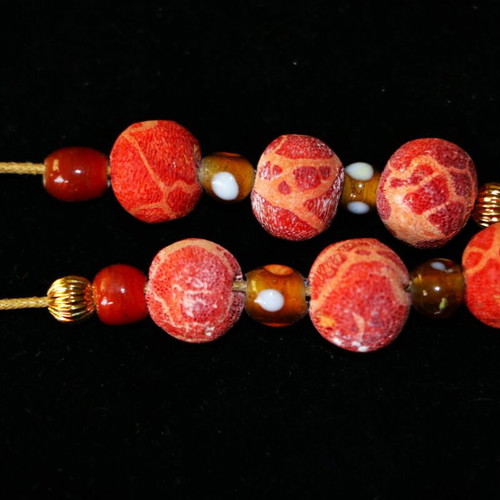 Begleri with genuine coral and 22K gold-plated beads, handmade by Indico Jewells