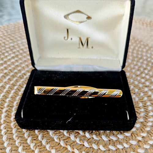 Vintage J.M. tie clip, two-tone silver and gold