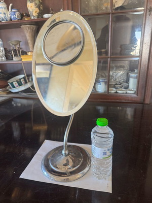 Metal tabletop mirror used, 60’s, height 50 cm