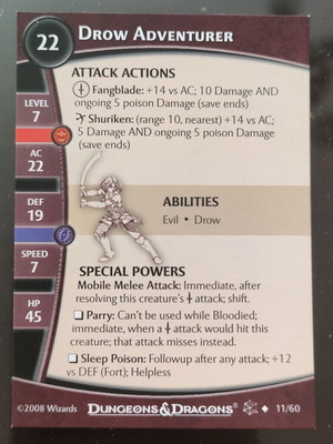 Drow Adventurer StatCard Dungeons & Dragons Demonweb #11/60