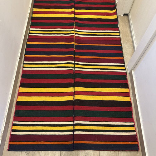 Traditional Woven Folk Carpet Runner with Stripes, Like New, 87x150 cm