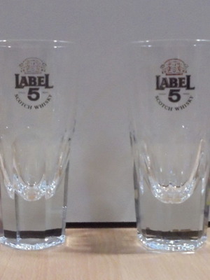 Label 5 scotch whisky promotional set of 2 glasses used