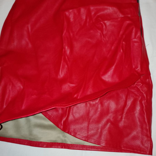 Mini leather skirt red cross design with side gathers like new
