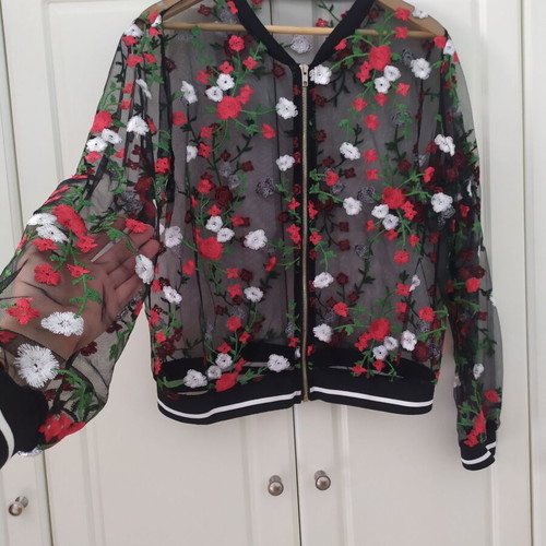 Tulle jacket used, floral, size large, black