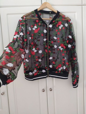 Tulle jacket used, floral, size large, black
