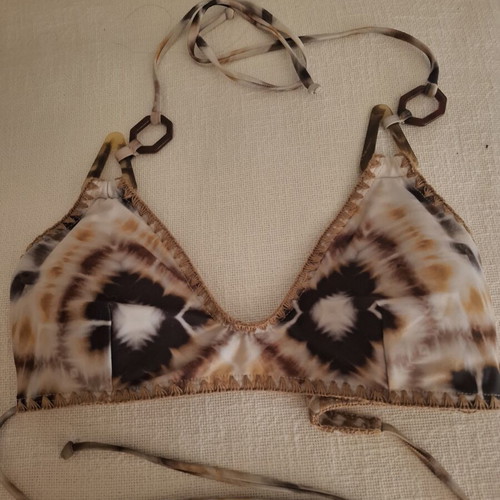 SugarFree bikini top used, size small, brown shades with embroidery