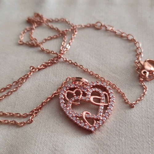 Rose Gold Heart Necklace new, 925 Silver with Crystals