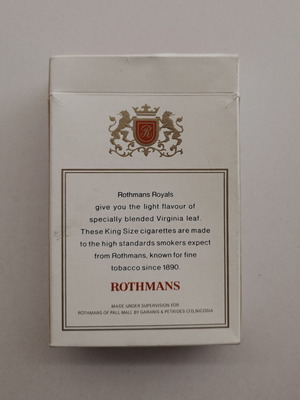 Rothmans Royals empty hard cigarette pack used