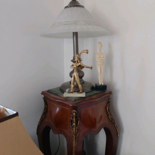 Bronze table lamp antique used with opaline shade