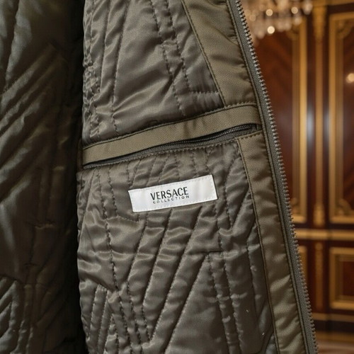 Versace Collection bomber jacket like new, olive green with leather accents