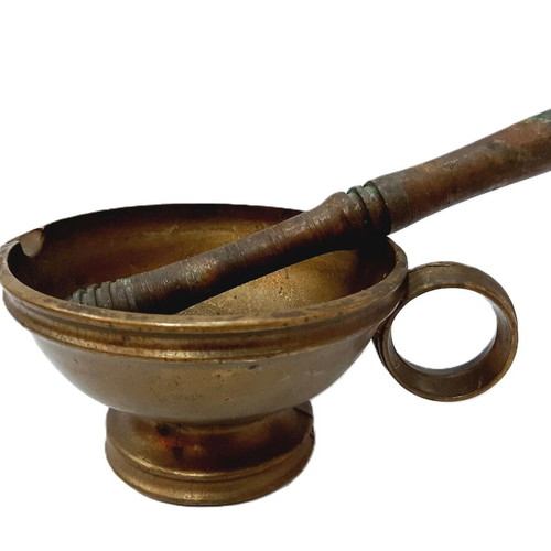 Antique bronze mortar and pestle used, late 19th century, pharmaceutical type