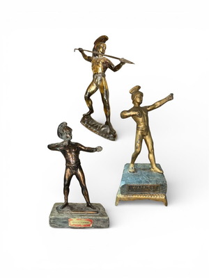 Vintage μεταλλικά αγάλματα αρχαίων Ελλήνων πολεμιστών μεταχειρισμένα, σετ 3 τεμαχίων