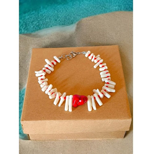 Handmade bracelet with coral and chaoite semi-precious stones new