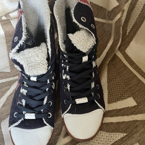 Replay ankle boots like new, blue, fabric with fur interior, size 37