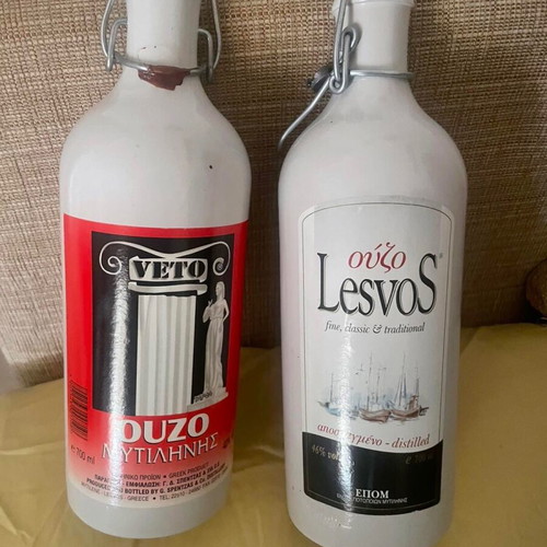 Ouzo collectible clay bottles set of 2 new