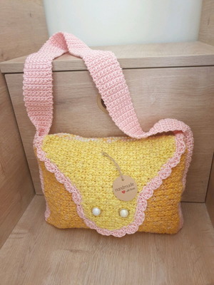 Vintage 70ies Boho Bag yellow orange knitted handmade new
