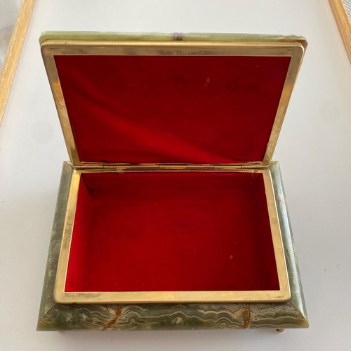 Vintage GSE Ottone Garantito smoker set used, onyx cigarette case ashtray lighter
