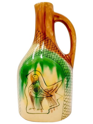 Ceramic Jug handpainted with Bird Brown Green 23 cm like new