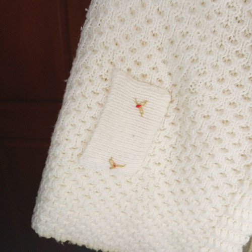 Baby knitted jacket with hood, like new, white and soft yellow