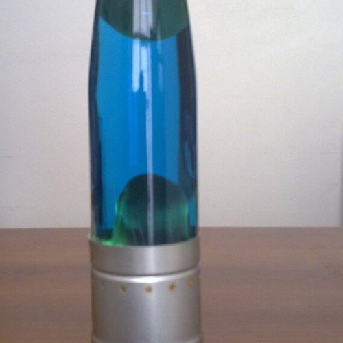 Φωτιστικό Lava lamp μπλε με κίτρινο-πράσινο κερί, σαν καινούργιο