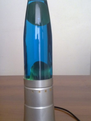 Φωτιστικό Lava lamp μπλε με κίτρινο-πράσινο κερί, σαν καινούργιο