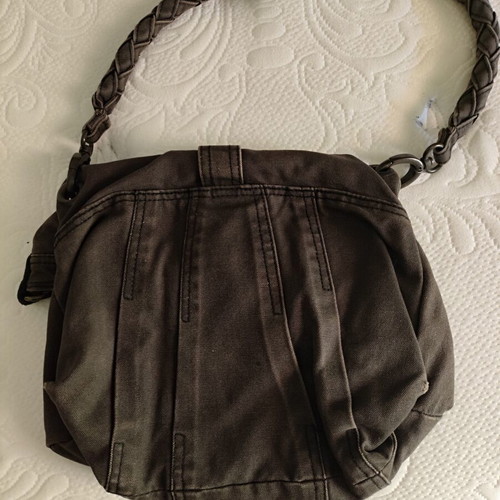 Diesel vintage grey cotton shoulder bag with leather trim like new