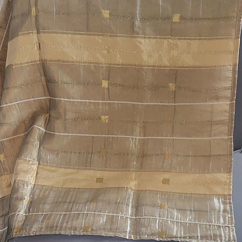 Table runner like new with double transparent fabric, gold beige