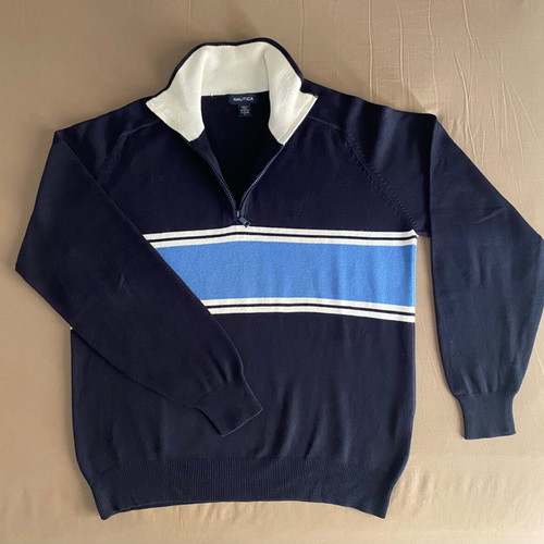 Nautica sweater used, men's, size Large, blue and white