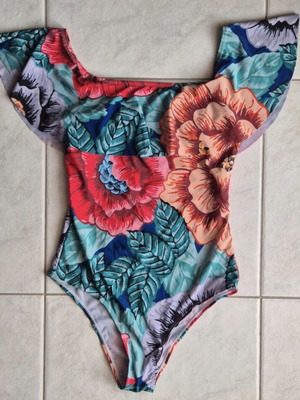 Floral Off Shoulder One-Piece Swimsuit with Ruffles Size M Like New