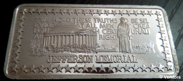  1975 Hamilton Mint Jefferson Memorial Silver Bar .999 *RARE*
